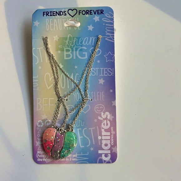 3 piece Heart Friendship necklace, sparking pastel colors and silver chains - Picture 1 of 6